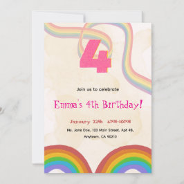 4th Rainbow Girl Birthday Invitation   