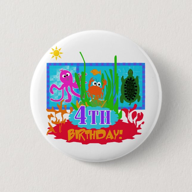 4th Undersea Adventure Birthday Tshirts Button (Vorderseite)