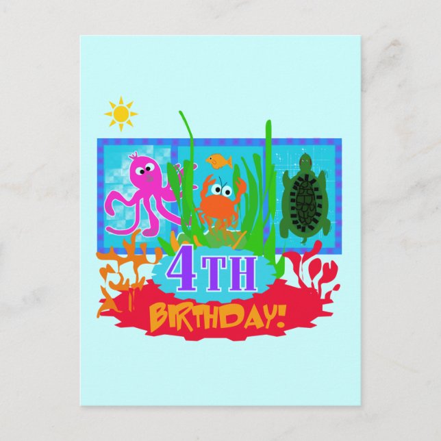 4th Undersea Adventure Birthday Tshirts Postkarte (Vorderseite)