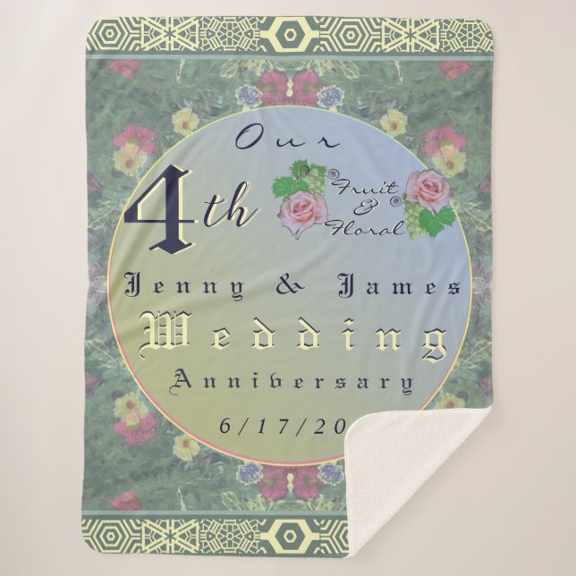 4th Year Wedding Anniversary Green&Blue Flower Sherpadecke (Vorderseite)