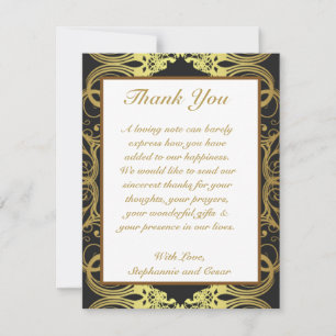 4x5 Carte de remerciements PLAT Gold et noir Damas