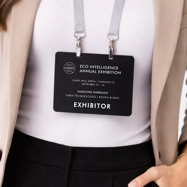 4x5 Event-Abzeichen | Aussteller-Pass schwarze Abz Ausweis (Design a polished conference badge card for expos, conventions, and trade shows)