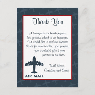 4x5 FLAT Carte de remerciements Avion Vol bleu/rou