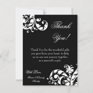 4x5 FLAT Carte de remerciements noir blanc floral