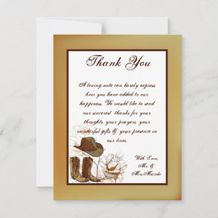 4x5 FLAT Carte de remerciements Western Cowgirl Ca