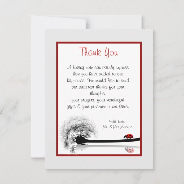 4x5 FLAT Danke Card Lady Bug on Dandelion Red (Vorderseite)