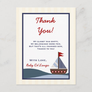 4x5 FLAT Danke Karte Ahoy Mate Sailboat Whale