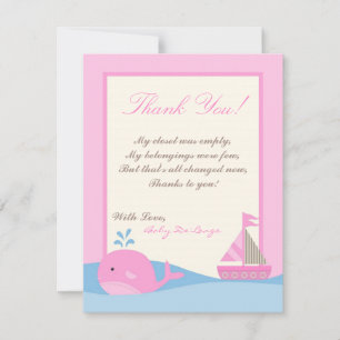 4x5 FLAT Danke Karte Pink Naut Segelboot Whale