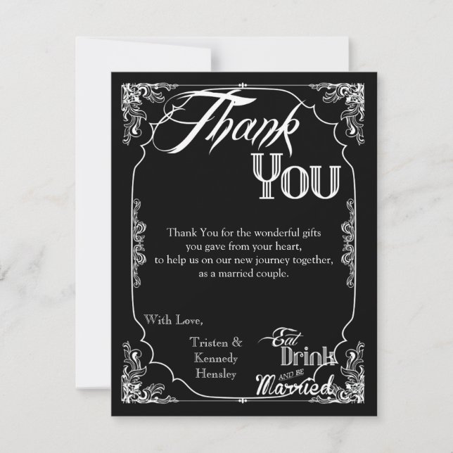 4x5 FLAT Vielen Dank Card Eat Drink Verheiratet Bl Dankeskarte (Vorderseite)