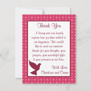 4x5 FLAT Vielen Dank Card Love Birds Rosa Streifen Dankeskarte