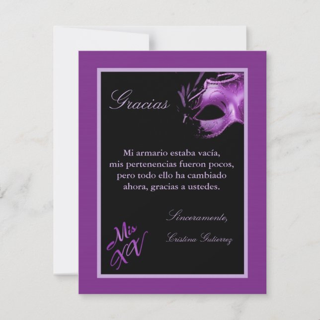 4x5 FLAT Vielen Dank Card Mis XV Lila Morado Dankeskarte (Vorderseite)