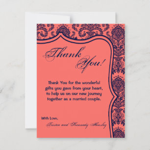 4x5 FLAT Vielen Dank Card Navy Blue Cora Damask La Dankeskarte