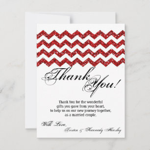 4x5 FLAT Vielen Dank Card Red Glitzer Zickzack Str Dankeskarte
