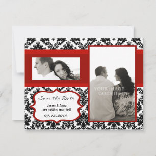4x5 Hochzeitseinladungskarte - Schwarzer Damast & Save The Date
