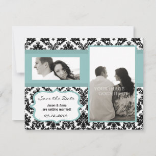 4x5 Save-the-Date-Karte Schwarz Damast Blau Save The Date