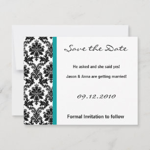 4x5 Save-the-Date-Karte - schwarzer Damast & Türki Save The Date