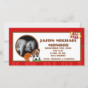 4x8 alle Stern-rote Foto-Geburts-Mitteilung Ankündigung