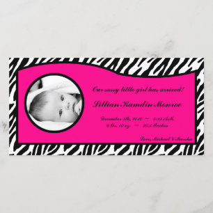 4x8 Hot-Pink Zebra Print Foto Geburtsankündigung Ankündigung