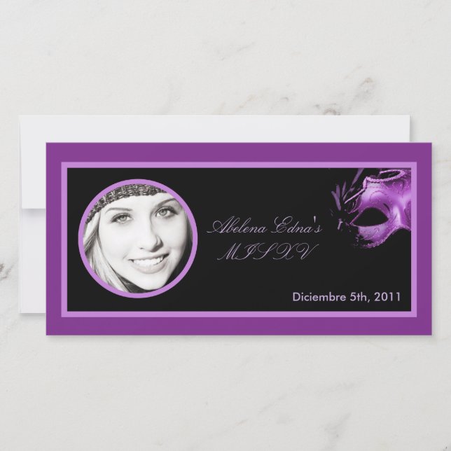 4x8 Mis XV Lila Lilac Black Party Ankündigung (Vorderseite)