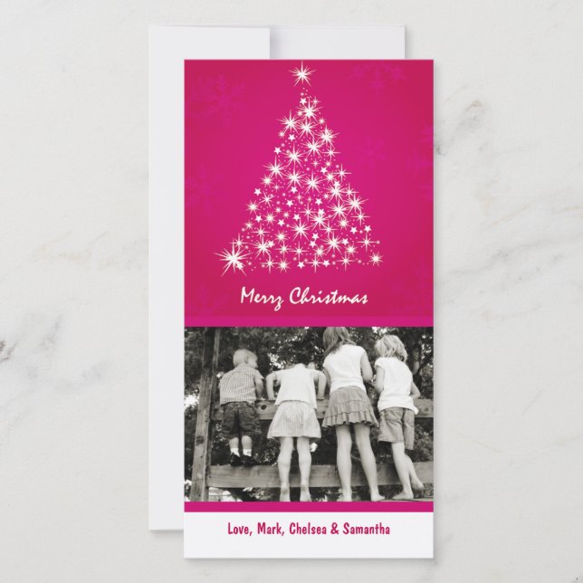 4x8 Pink Snowflake XMAS Tree photo carte de Noël (Devant)