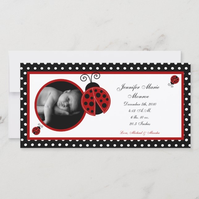 4x8 Red Ladybug Photo Faire-part de naissance (Devant)