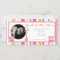 4x8 Tea Party Pink Pastel Faire-part de naissance 