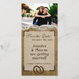 4x8 Verlobungsankündigung Pferdehuf auf Jute Save The Date