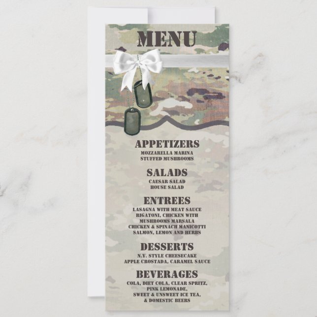 4x9.25 Cartes de menu Camoflauge Uniforme de Camof (Devant)