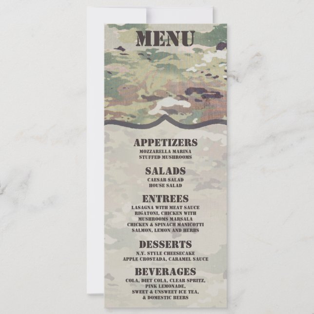 4x9.25 Cartes de menu Camoflauge Uniforme de Camof (Devant)