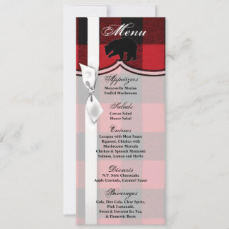 4x9.25 Cartes de menu Ours Noir Rouge Plaid