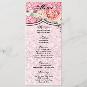 4x9.25 Cartes de menu Parties scintillant de Rose