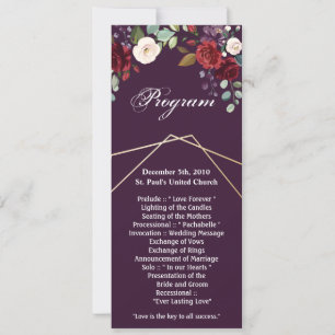 4x9.25 Cartes de programme Plum Purple Rose Gold G