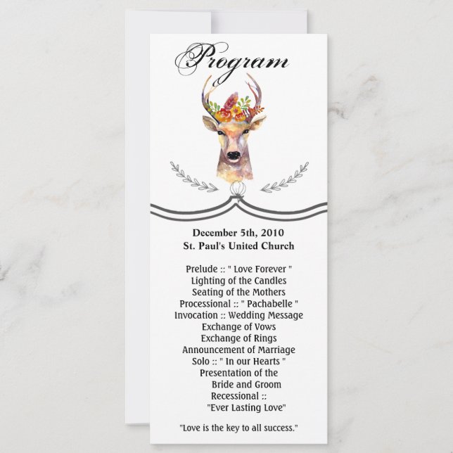 4x9,25 Programmkarten Boho Deer Buck Head Browning Einladung (Vorderseite)