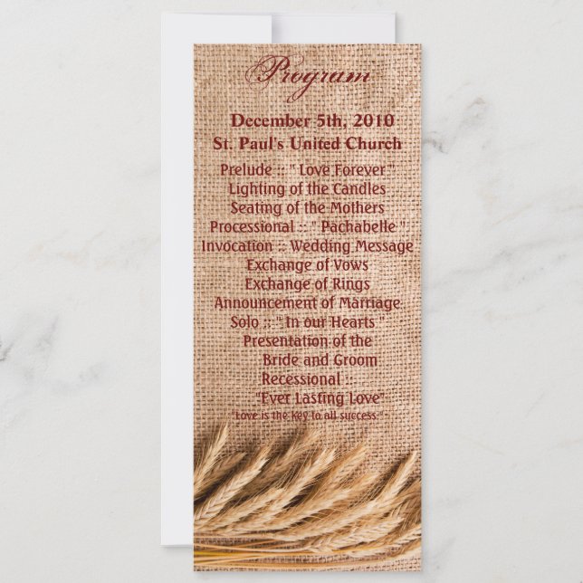 4x9,25 Programmkarten Weiße auf Burlap Sack Countr Einladung (Vorderseite)