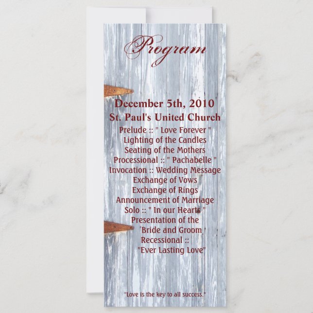 4x9.25 Programmkarten Weißwaschholz-Barntür-Cou Einladung (Vorderseite)