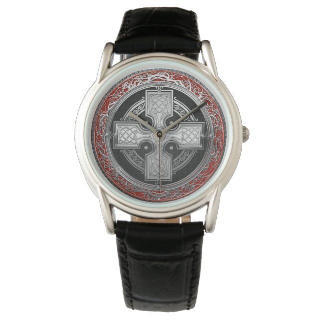 [500] Altes keltisches Heiliges Silberknotenkreuz Armbanduhr (Vorderseite)