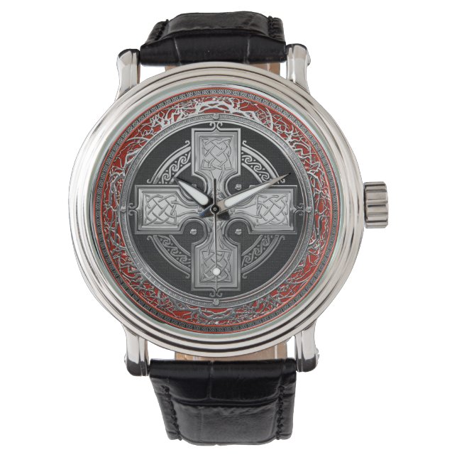 [500] Altes keltisches Heiliges Silberknotenkreuz Armbanduhr (Vorderseite)