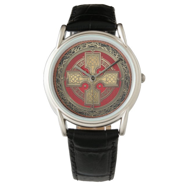 [500] Altes keltisches Sacred Gold Knot Cross Armbanduhr (Vorderseite)