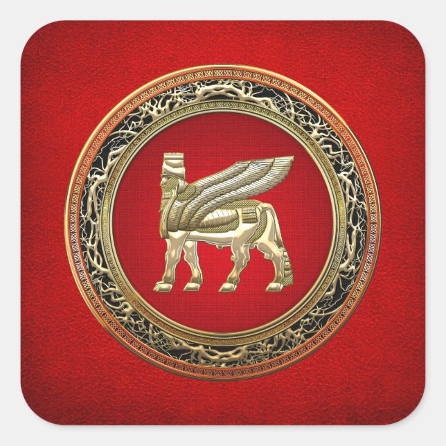 [500] Babylonischer Winged Bull Lamassu [3D] Quadratischer Aufkleber (Vorderseite)