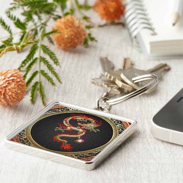 [500] Golden Chinese Dragon Fucanglong Schlüsselanhänger (Seite)