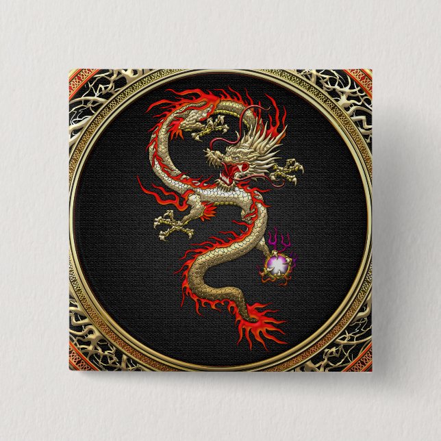 [500] Goldener chinesischer Drache Fucanglong Button (Vorderseite)