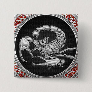 [500] Heiliger Silberskorpion auf Schwarz Button