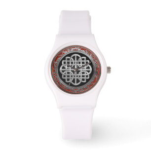 [500] Heiliges keltisches silbernes Knoten-Kreuz Armbanduhr
