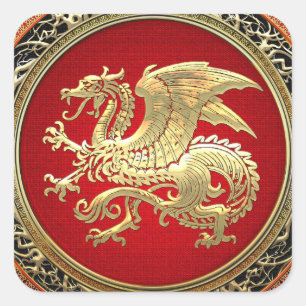 [500] Isländischer Drache, Landvættir [Gold] Quadratischer Aufkleber