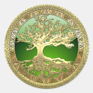 [500] Keltischer Baum des Lebens [Gold] Runder Aufkleber