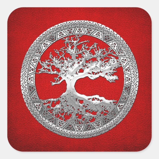 [500] Keltischer Baum des Lebens [Silber] Quadratischer Aufkleber (Vorderseite)