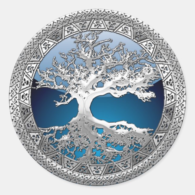 [500] Keltischer Baum des Lebens [Silber] Runder Aufkleber (Vorderseite)