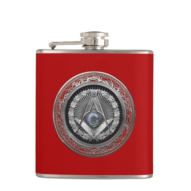 [500] Master Mason - Silver Square & Compasses Flachmann (Vorderseite)