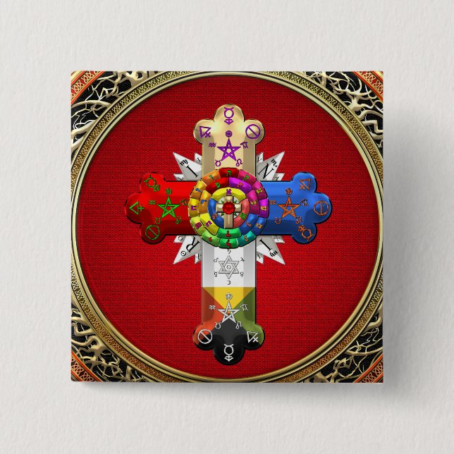 [500] Rosy Cross (Rose Croix) auf Red & Gold Button (Vorderseite)