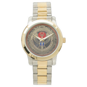 [500] Sacred Gold Egyptian Winged Scarab mit Ankh Armbanduhr